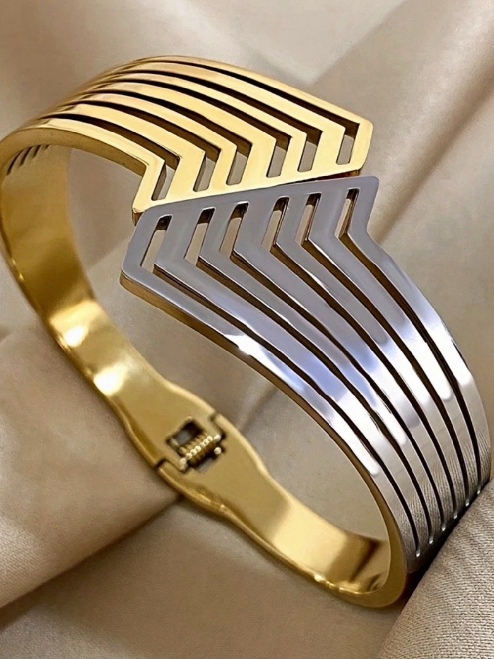 Two-Tone Gold and Silver Chevron Cuff Bracelet